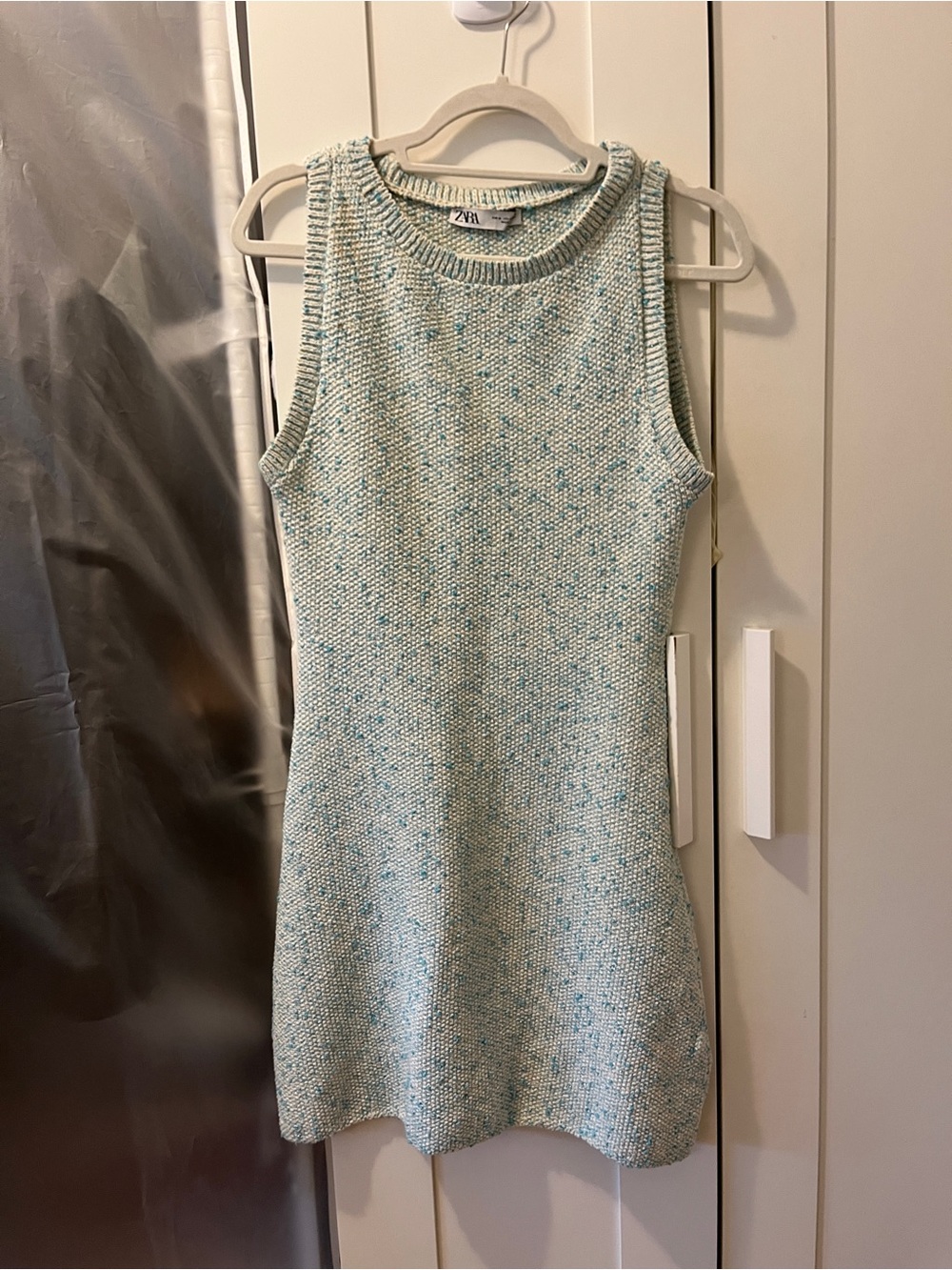 Zara Mint Speckled Tweed Knit Sleeveless Dress
